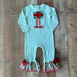 Ricrac & Ruffles Christmas Size 24M Holiday Elf Long Sleeve One Piece Romper